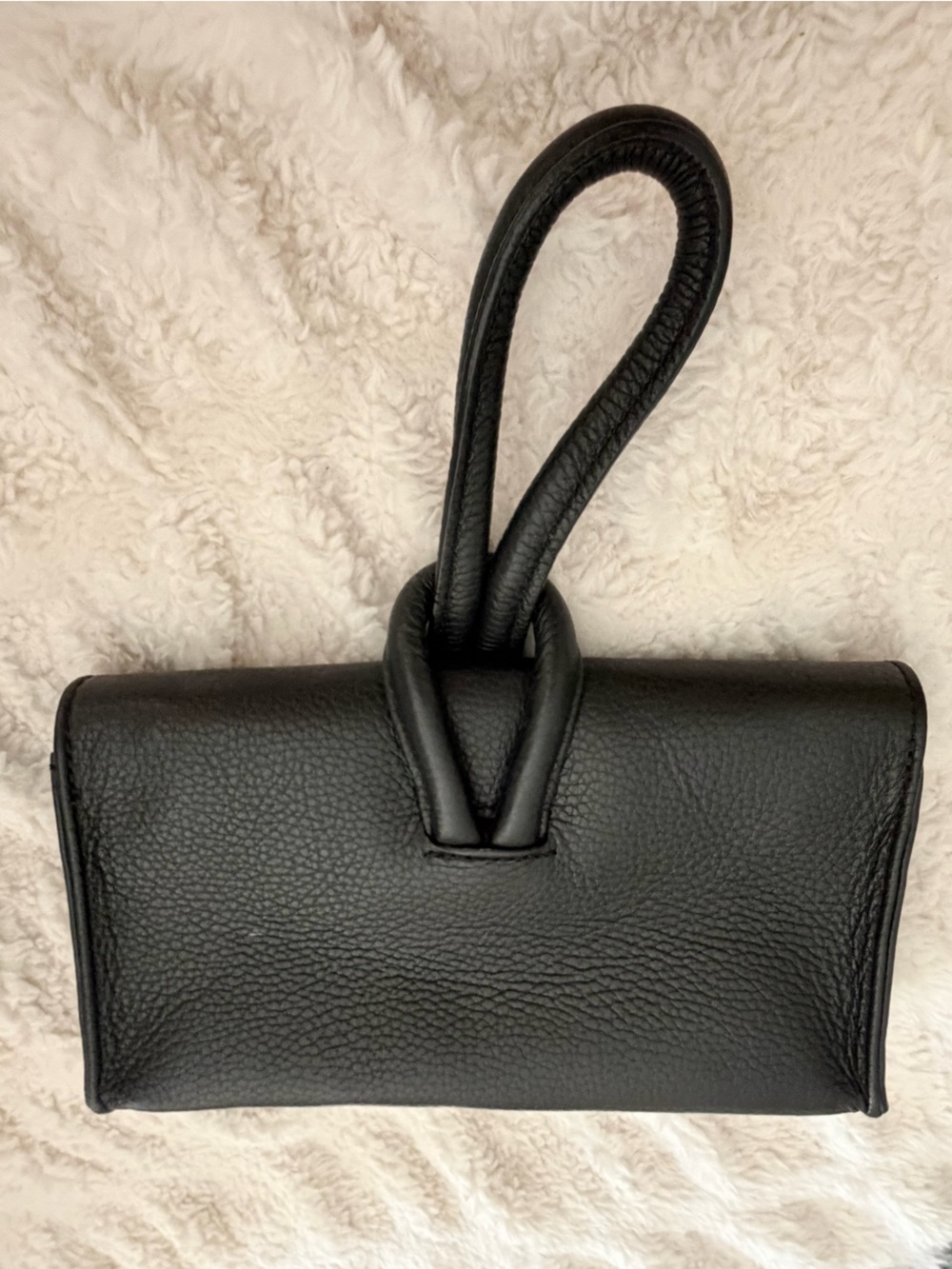 Pebbled Black Leather Knot-Handle Wristlet Clutch - Picture 2 of 3